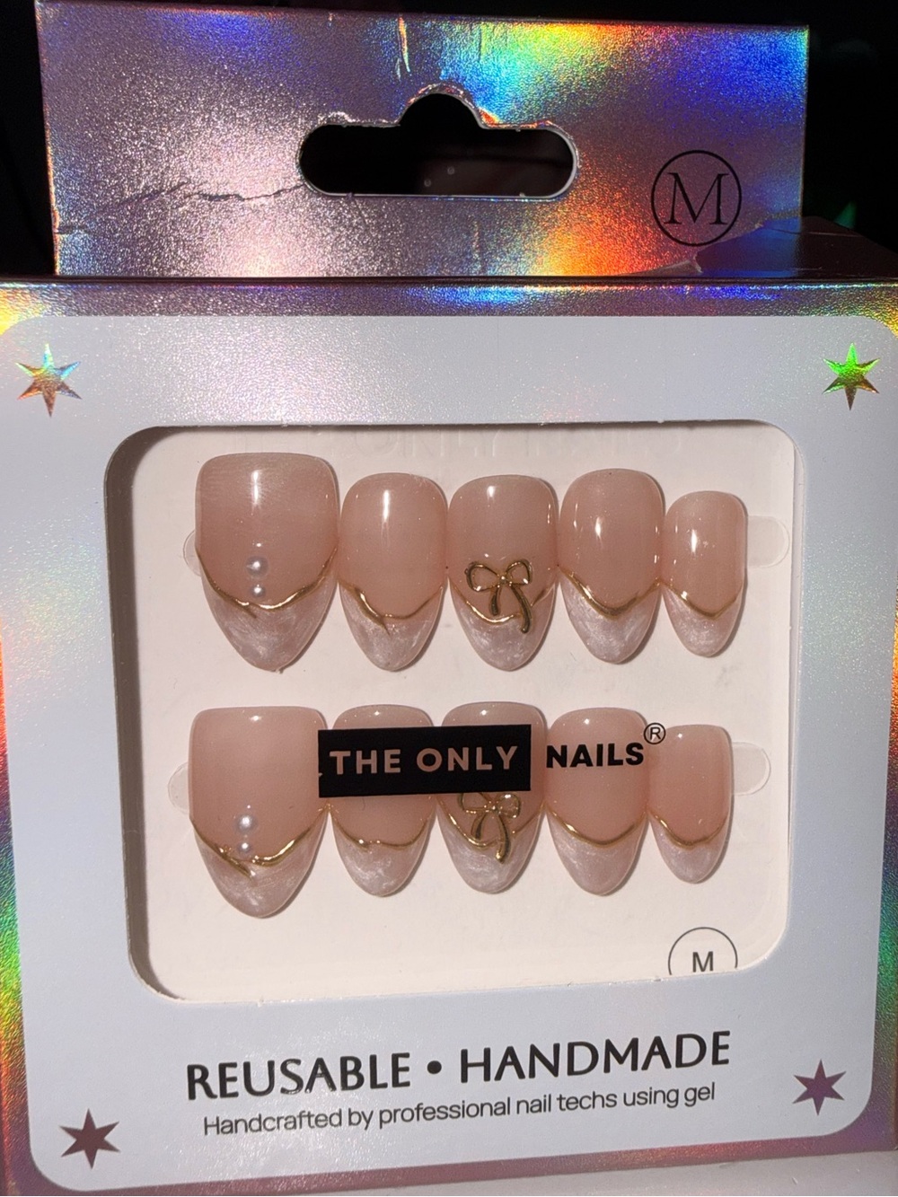 The Only Nails French Tip with Bow Accent Reusable Handmade Press-On Nail Set